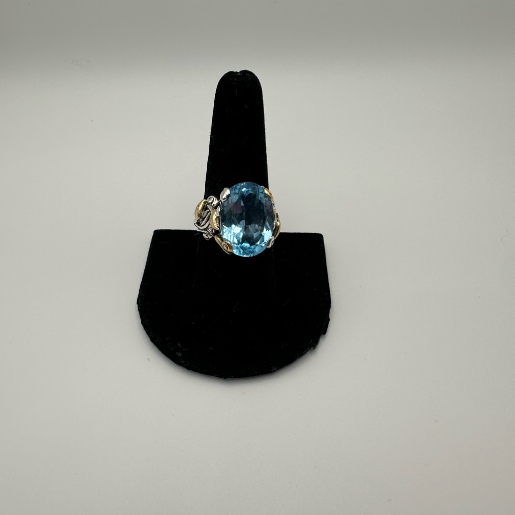 Sterling Silver 18k Gold And Blue Topaz Size 9 299$